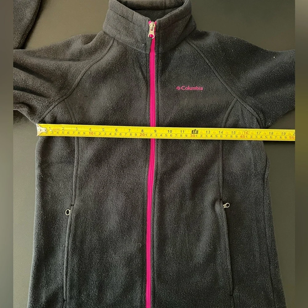 Columbia Jacket Girls Large 14 16 Black Pink Full Zip Fleece Hiking Outdoor LN
